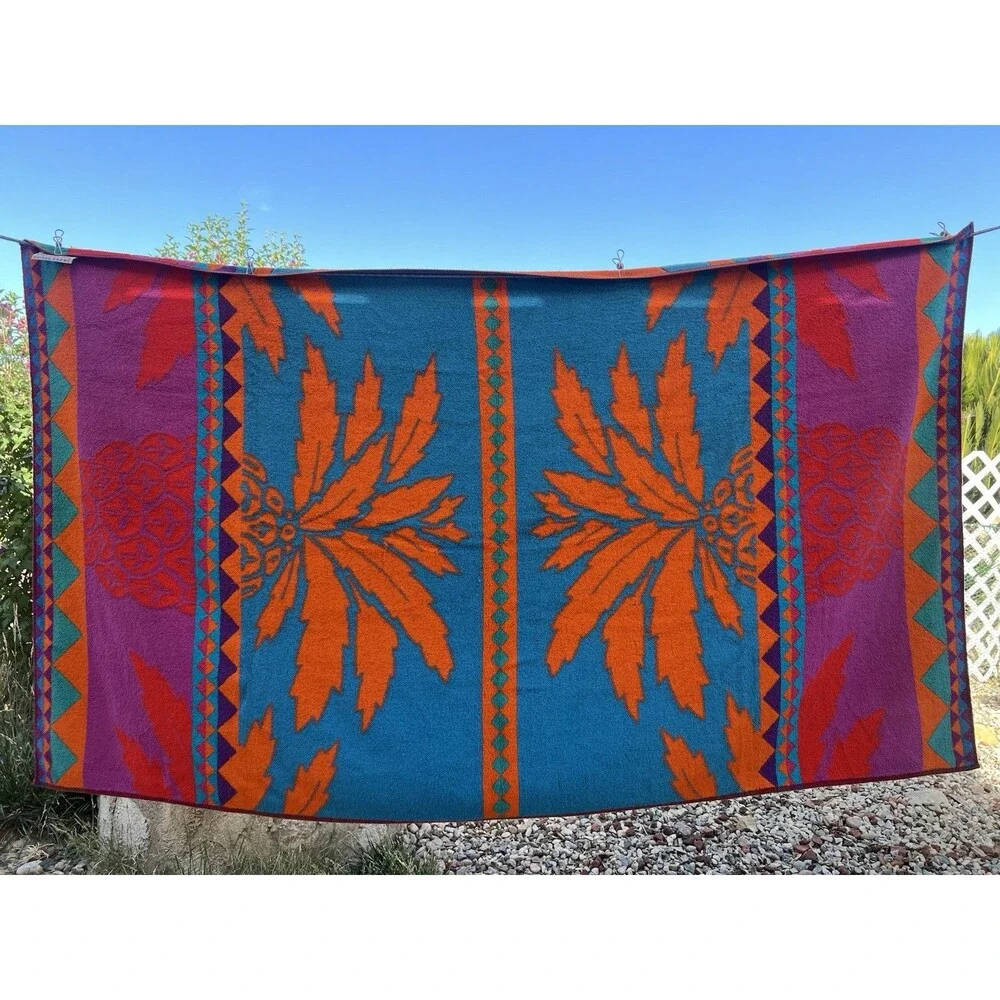 Vtg 80s Royal Terry Pineapple Beach Giant Towel 62x35” Retro geometric Orange